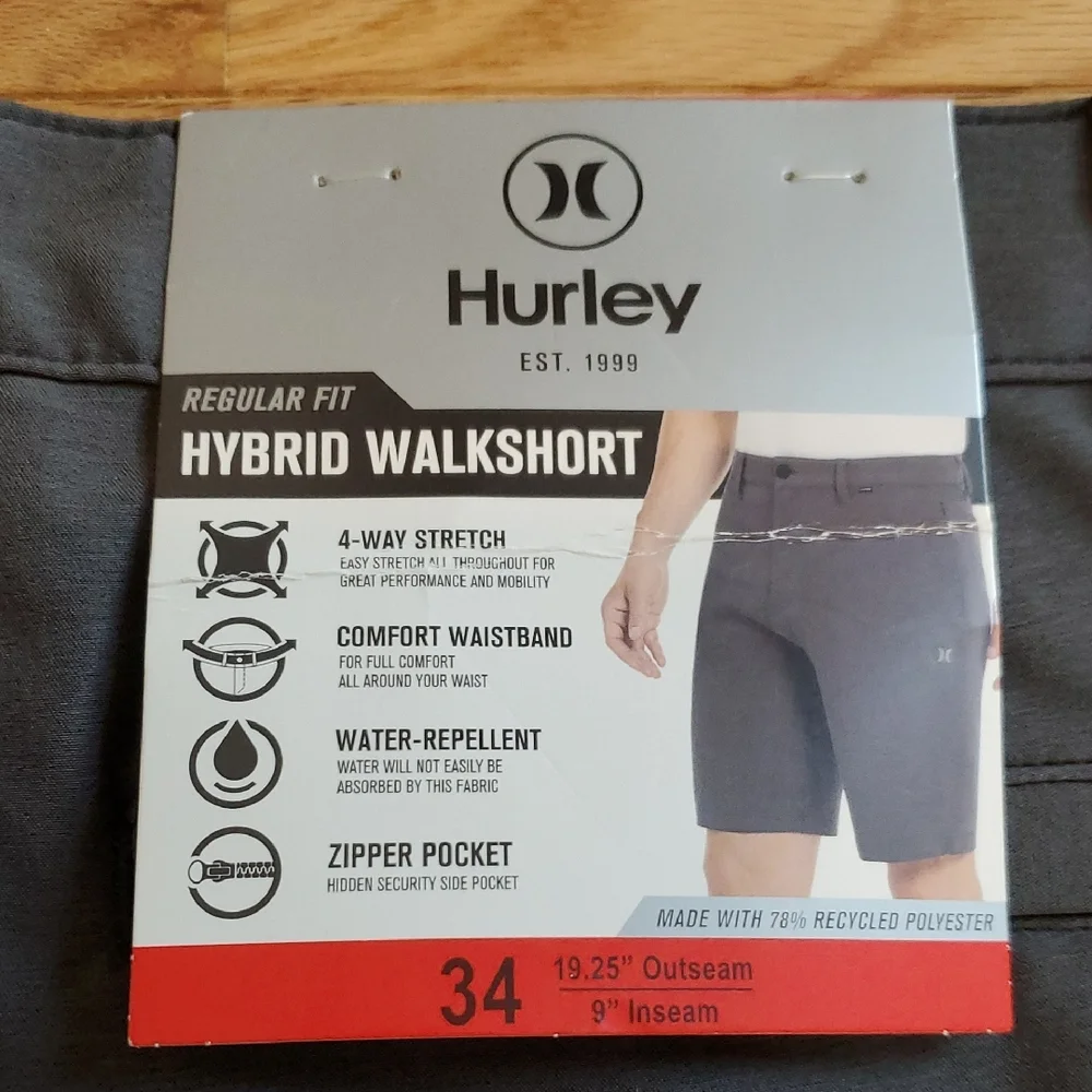Hurley Men's Charcoal Flat Front Shorts